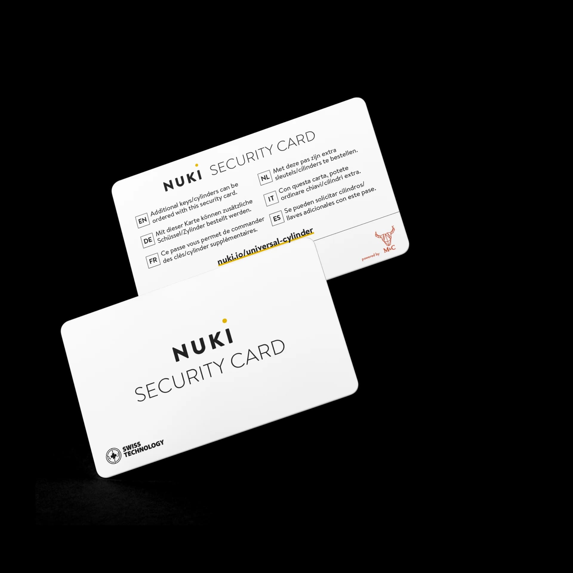 Nuki Universal Cylinder ile birlikte gelen anahtarlar ve güvenlik kartı